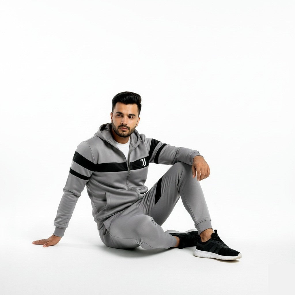 Grey Suit with Black Stripe